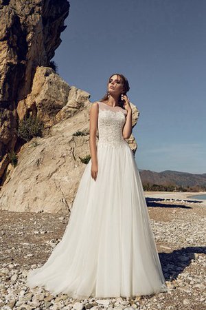 Robe de mariée plissage trou de serrure decoration en fleur en dentelle col en bateau - photo 2