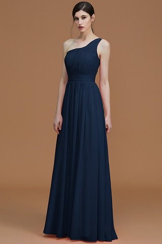 Robe demoiselle d'honneur naturel avec sans manches ligne a ruché d'épaule asymétrique - photo 16