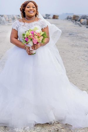 Robe de mariée plissage delicat de traîne mi-longue a-ligne de col bateau - photo 2