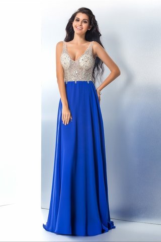 Robe de bal naturel a-ligne avec perle de traîne courte bandouliere spaghetti - photo 5