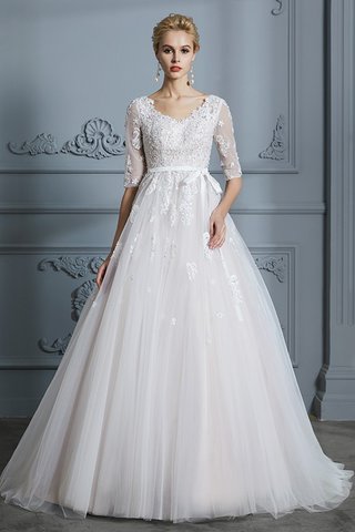 Robe de mariée en tulle v encolure avec décoration dentelle en 1/2 manche divin - photo 3