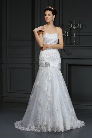 Robe de mariée longue de traîne moyenne avec lacets avec sans manches en satin - photo 1