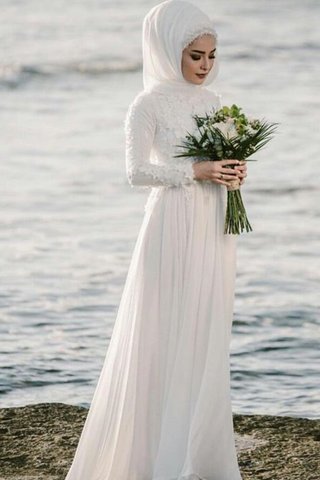 Robe de mariée avec manche longue noble avec chiffon decoration en fleur naturel - photo 1