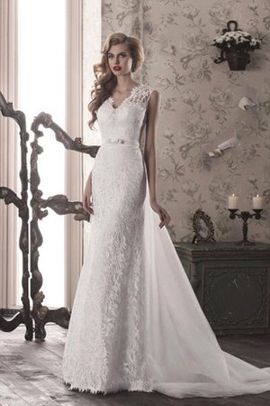 Robe de mariée avec lacets en tulle gaine v encolure ceinture en étoffe - photo 1