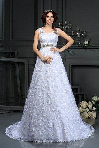 Robe de mariée en satin de princesse fermeutre eclair de traîne moyenne v encolure - photo 1