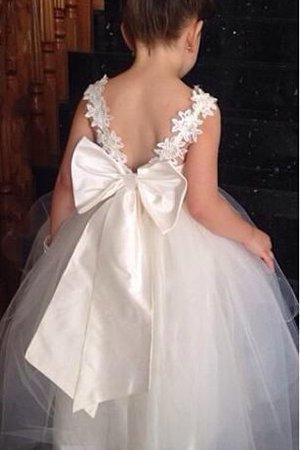 Robe de cortège enfant appliques avec nœud à boucle avec fleurs en tulle manche nulle - photo 2