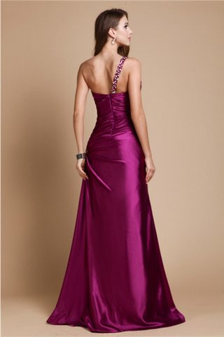 Robe de bal longue avec zip satin tissé extensible d'épaule asymétrique manche nulle - photo 2