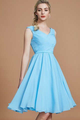 Robe demoiselle d'honneur avec chiffon de col en v ruché ligne a fermeutre eclair - photo 4