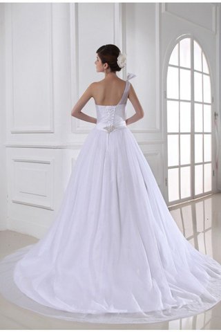 Robe de mariée en tulle avec lacets d'épaule asymétrique de mode de bal avec perle - photo 2