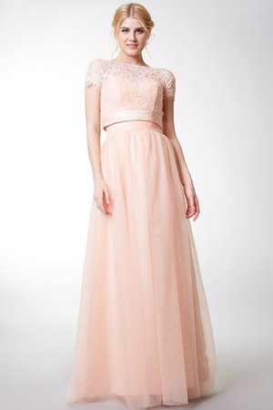 Robe demoiselle d'honneur modeste col en bateau ceinture avec ruban en tulle - photo 1