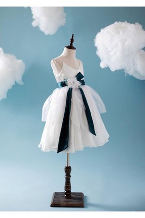 Robe de cortège enfant en organza jusqu'au sol avec gradins ligne a bretelles spaghetti - photo 2