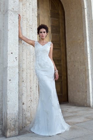 Robe de mariée longue manche nulle de traîne courte de sirène v encolure - photo 1