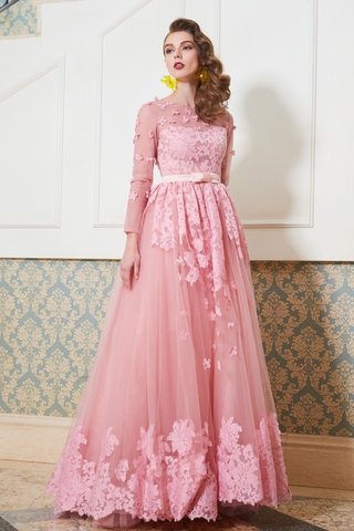 Robe de bal de princesse ligne a textile en tulle en 3/4 manche encolure ronde - photo 4