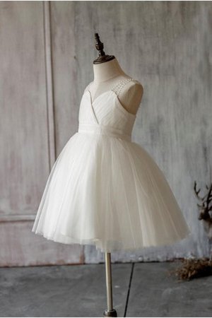 Robe de cortège enfant plissé en tulle avec perle col en forme de cœur manche nulle - photo 2