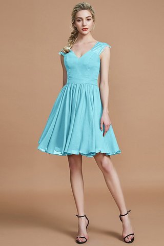 Robe demoiselle d'honneur naturel au niveau de genou de princesse en chiffon a-ligne - photo 8