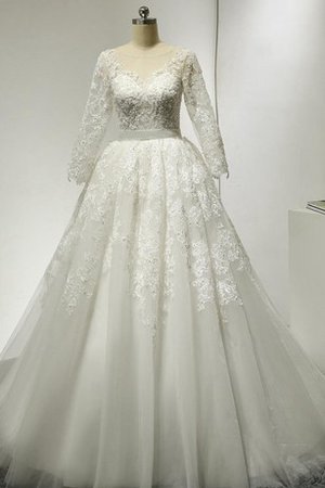 Robe de mariée naturel a-ligne de traîne moyenne avec manche 3/4 textile en tulle - photo 1