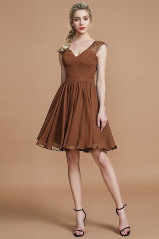 Robe demoiselle d'honneur naturel au niveau de genou de princesse en chiffon a-ligne - photo 9