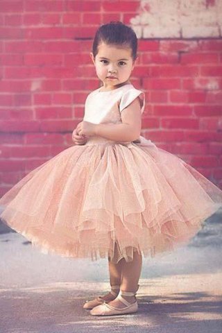 Robe cortège fille avec fleurs passionnant encolure ronde de longueur à genou naturel - photo 1