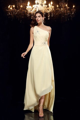 Robe de bal naturel avec perle a-ligne d'épaule asymétrique haut bas - photo 3