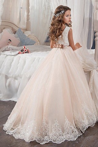 Robe de cortège enfant manche nulle en tulle de mode de bal col ras du cou avec fleurs - photo 2