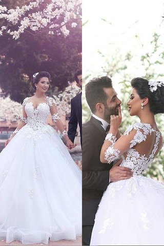 Robe de mariée naturel en tulle col en forme de cœur de mode de bal avec manche longue - photo 2