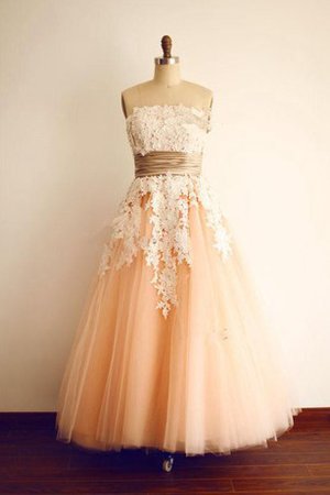 Robe demoiselle d'honneur naturel decoration en fleur a-ligne de bustier textile en tulle - photo 2