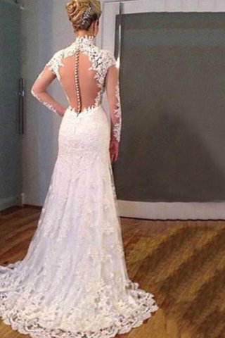 Robe de mariée avec manche longue v encolure fait main avec décoration dentelle naturel - photo 3