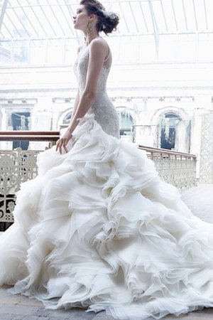 Robe de mariée mode de fourreau avec zip ruchés longs en organza - photo 1