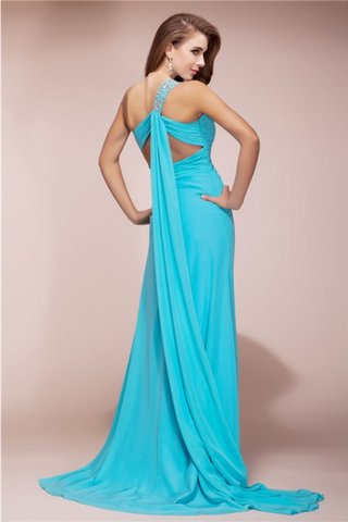 Robe de bal d'épaule asymétrique gaine avec perle en chiffon manche nulle - photo 2