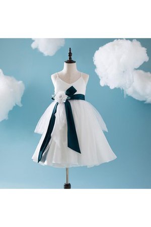 Robe de cortège enfant en organza jusqu'au sol avec gradins ligne a bretelles spaghetti - photo 1