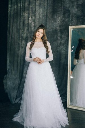 Robe de mariée plissé romantique en tulle de traîne courte avec manche longue - photo 1