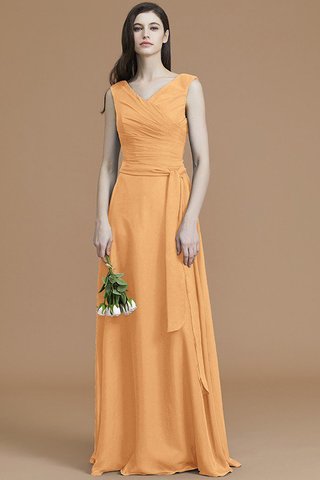 Robe demoiselle d'honneur naturel avec ruban de col en v manche nulle ceinture en étoffe - photo 26