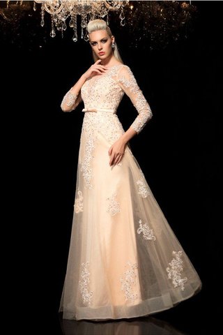 Robe de mariée longue naturel avec manche longue de princesse en satin - photo 3