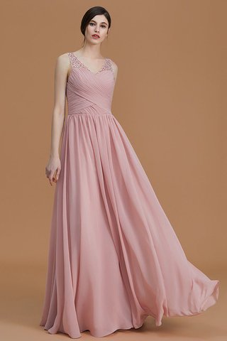 Robe demoiselle d'honneur naturel fermeutre eclair avec perle avec chiffon manche nulle - photo 5