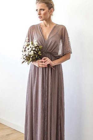 Robe mère de mariée plissé d'empire ruché avec manche courte manche nulle - photo 1