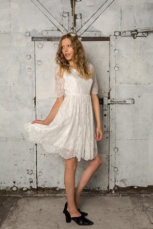 Robe de mariée plissage a-ligne avec manche 1/2 avec manche courte col en bateau - photo 1