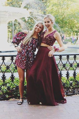 Robe de bal de princesse v encolure 2 pice avec décoration dentelle avec sans manches - photo 3