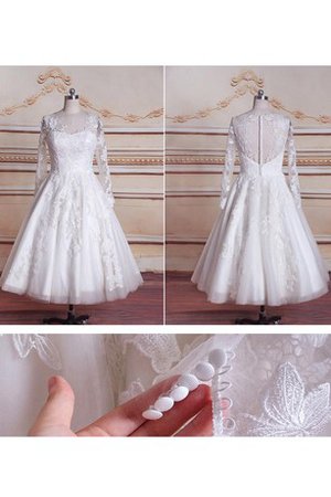 Robe de mariée facile boutonné a-ligne en tulle avec manche longue - photo 1