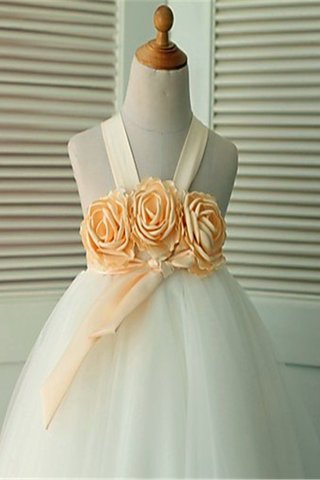 Robe de cortège enfant manche nulle longueur mollet en tulle avec fleurs de mode de bal - photo 3