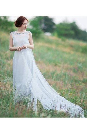 Robe demoiselle d'honneur de traîne watteau ligne a avec perle col en bateau en tulle - photo 1