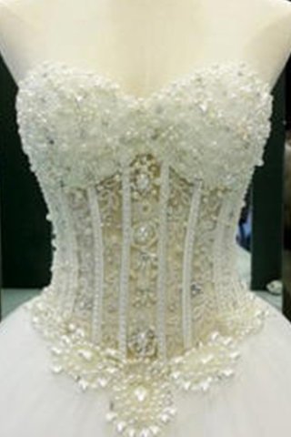 Robe de mariée avec perle col en forme de cœur en tulle gracieux manche nulle - photo 4