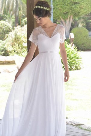 Robe de mariée ligne a en chiffon ceinture de traîne courte avec manche courte - photo 1