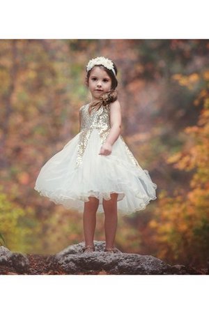 Robe de cortège enfant pailleté ligne a avec fleurs avec perle encolure ronde - photo 1