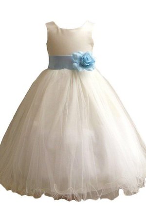 Robe de cortège enfant en satin avec fleurs a-ligne fermeutre eclair de mode de bal - photo 1