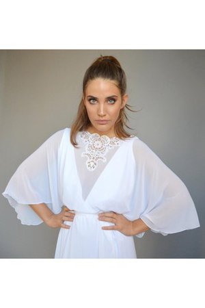 Robe de mariée avec ruban a plage avec chiffon fendu latérale de col entaillé - photo 2