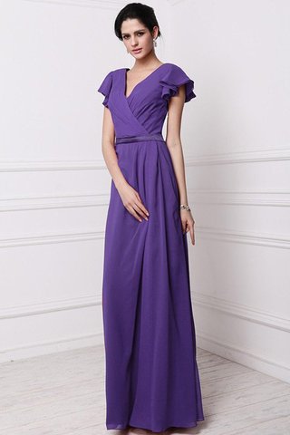 Robe demoiselle d'honneur longue jusqu'au sol avec fronce v encolure avec chiffon - photo 23