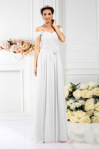 Robe demoiselle d'honneur longue au drapée avec fleurs en chiffon bretelles spaghetti - photo 29