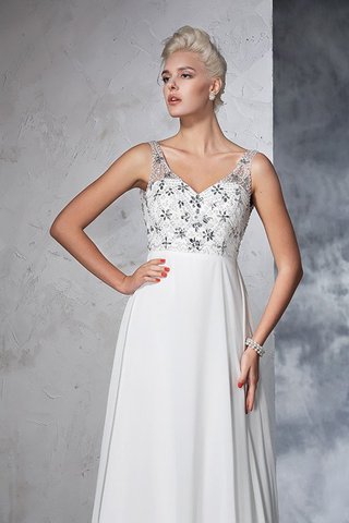 Robe de mariée avec chiffon manche nulle de princesse avec perle de col en v - photo 6