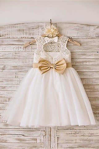 Robe de cortège enfant naturel encolure ronde avec fleurs avec zip en tulle - photo 2