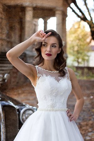 Robe de mariée naturel plissage en tulle manche nulle de traîne moyenne - photo 2